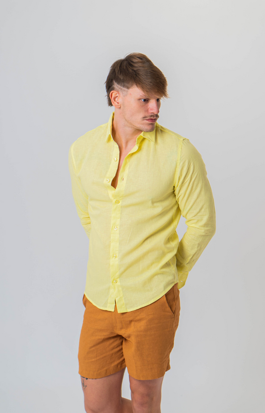Camisa linho manga longa amarela pina