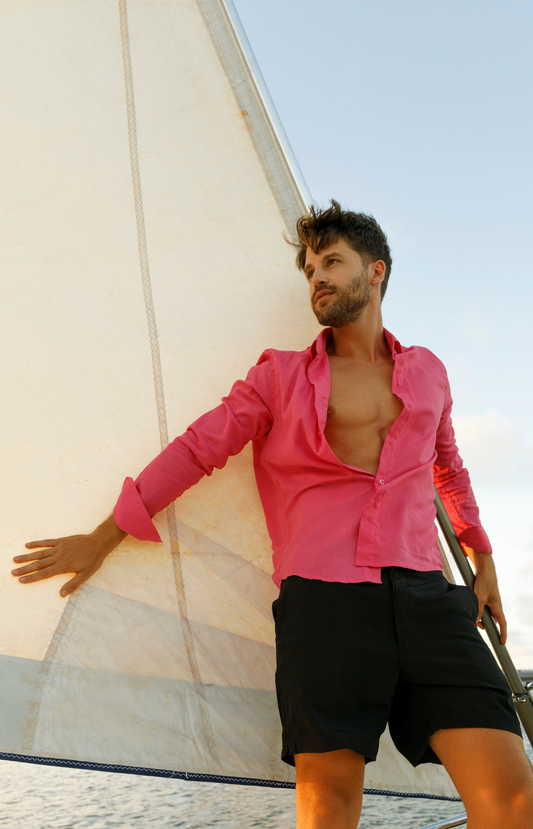 Camisa de linho manga longa pink