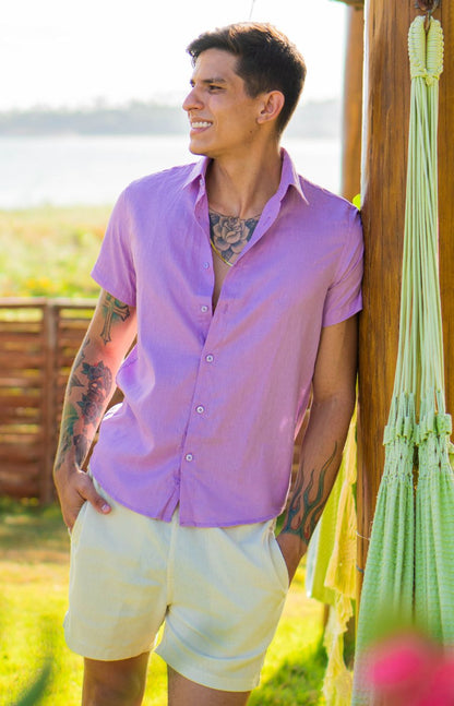 CAMISA LINHO M/C LAVANDA