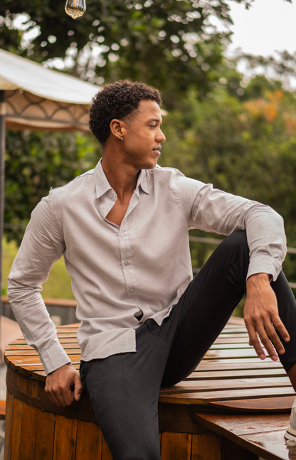 CAMISA LINHO M/L CINZA