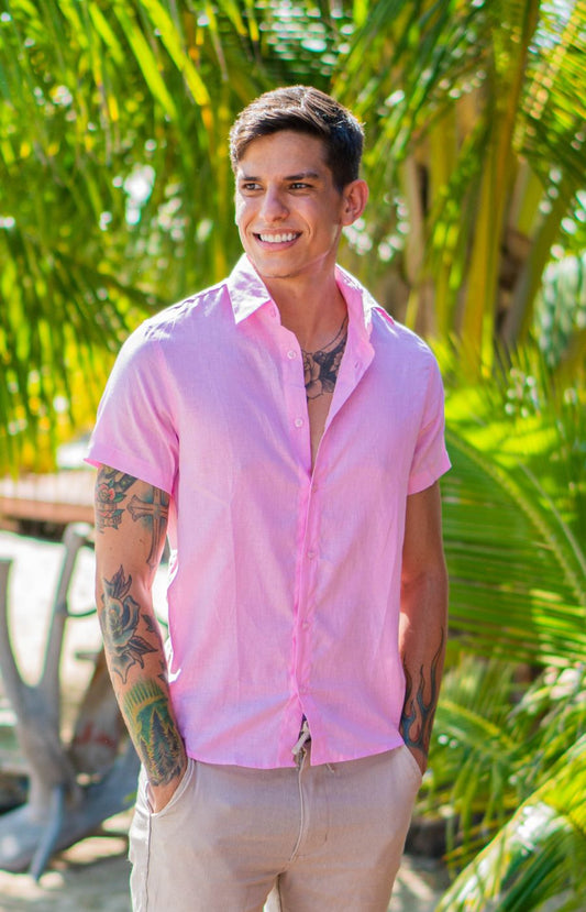 CAMISA LINHO M/C ROSA