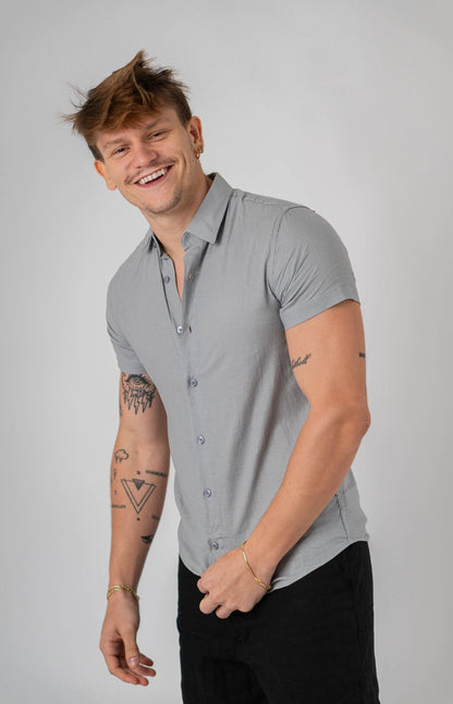 CAMISA LINHO M/C CINZA