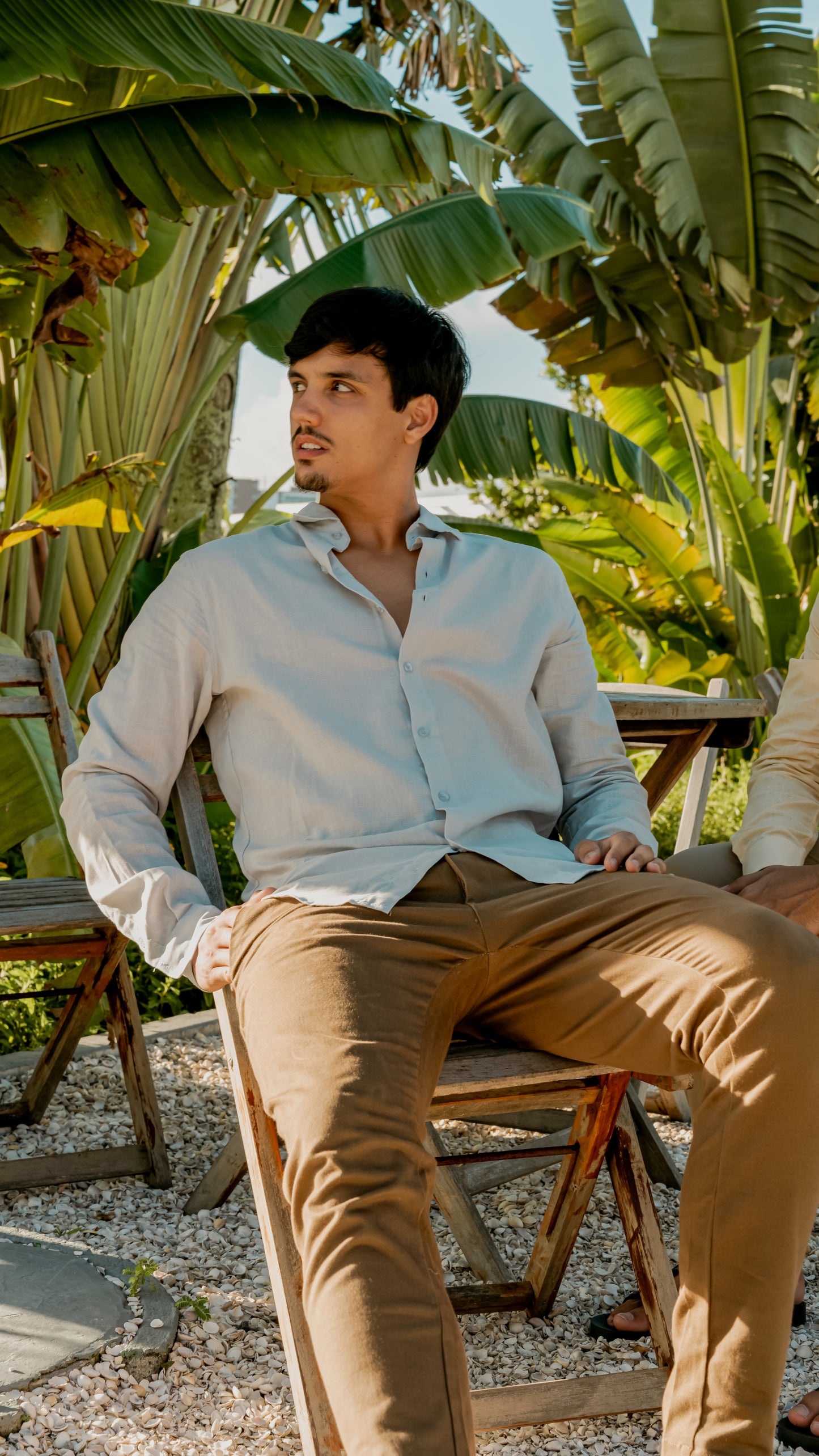 Camisa linho manga longa cinza